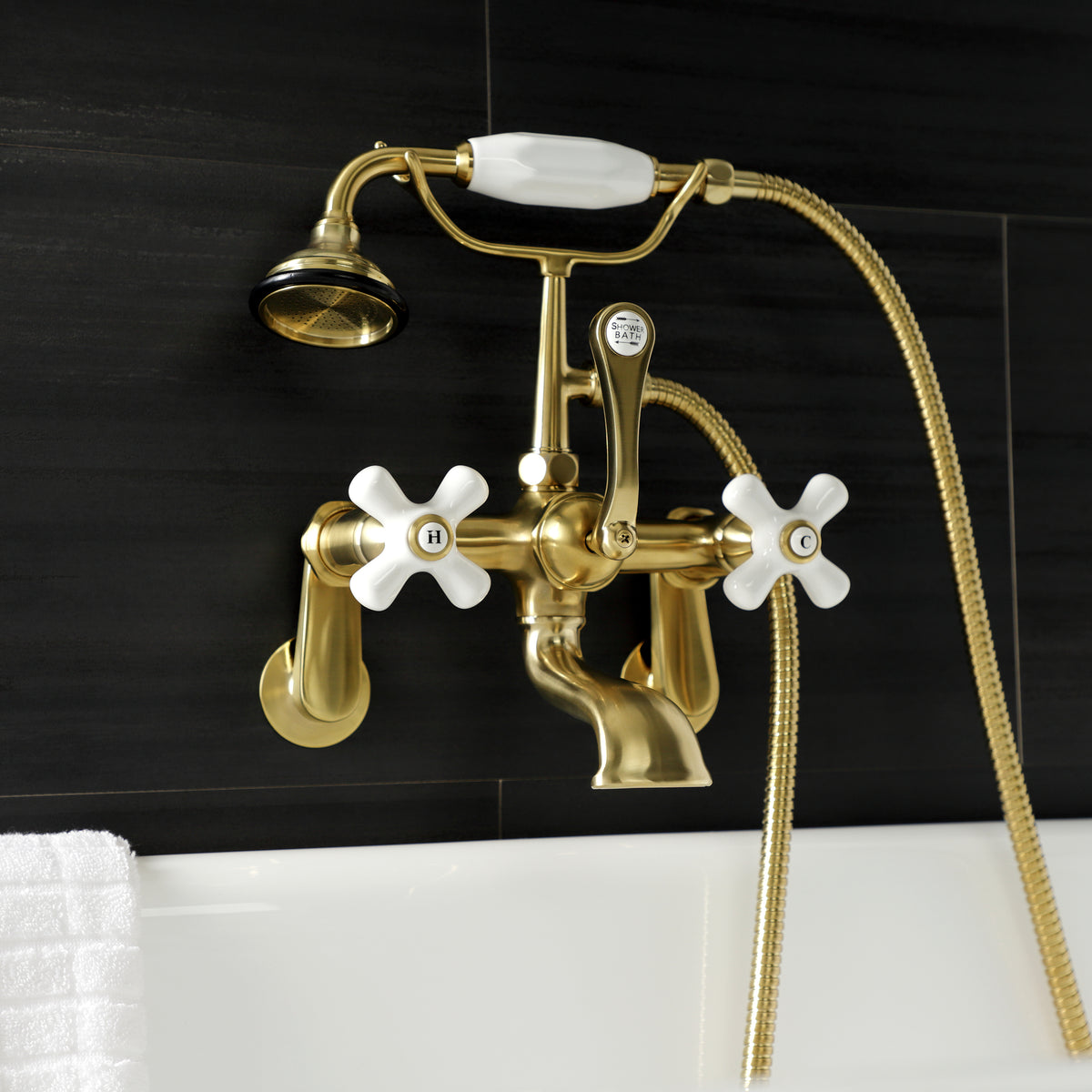 Aqua Vintage Wall Mount Tub Faucet with Hand Shower