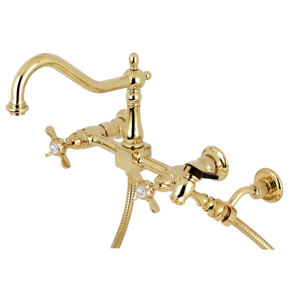 Kingston Brass KS1245BEXBS Essex Wall Mount Bridge Kitchen Faucet with Brass Spray
