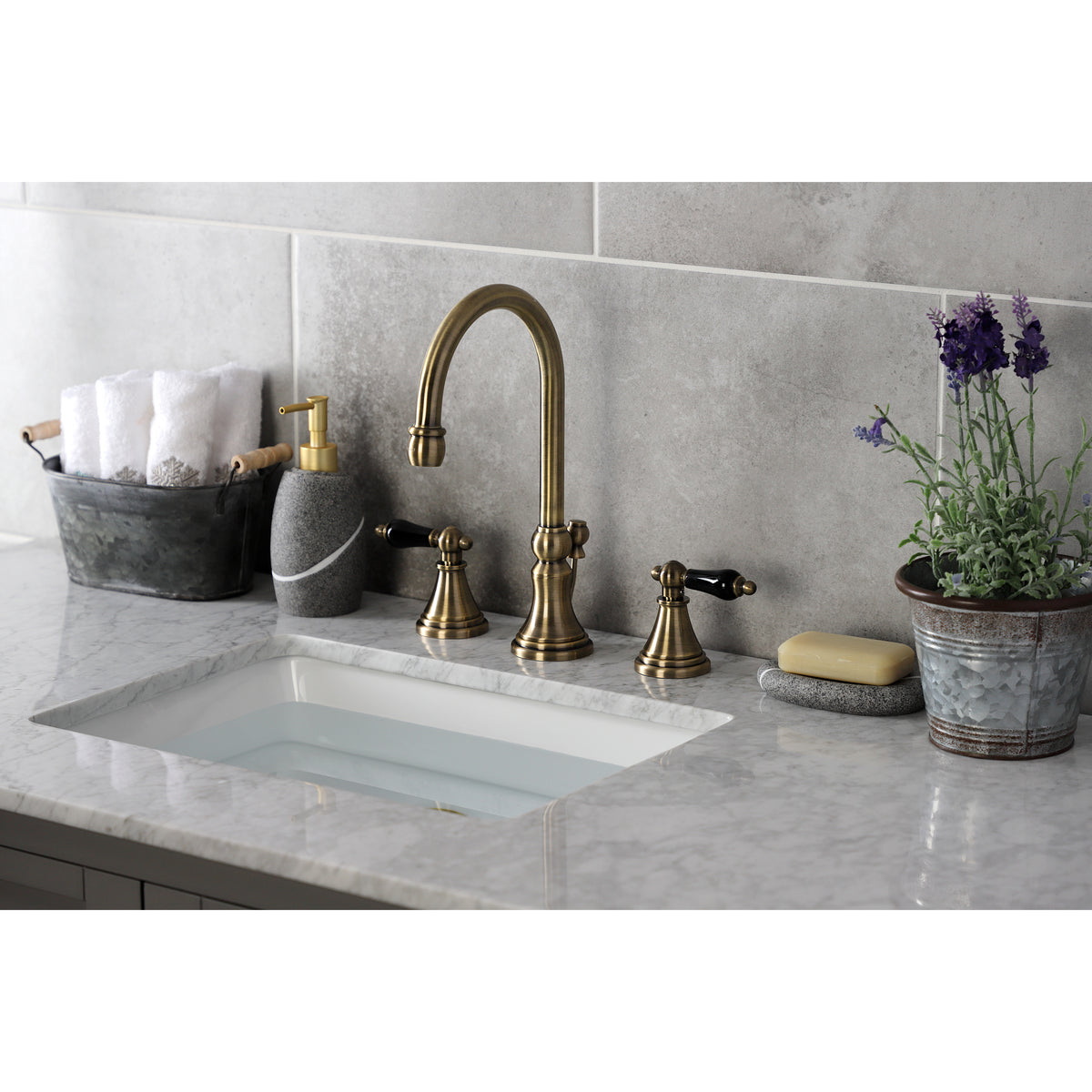 Kingston Brass KS2982PKL Duchess Widespread Bathroom Faucet with Brass Pop-Up