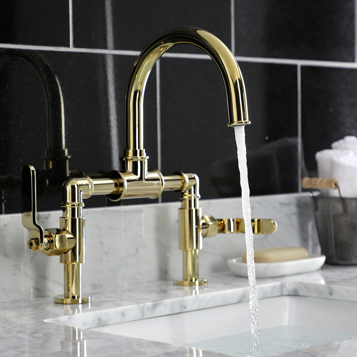 Kingston Brass KS2171KL Whitaker Industrial Style Bridge Bathroom Faucet with Pop-Up Drain