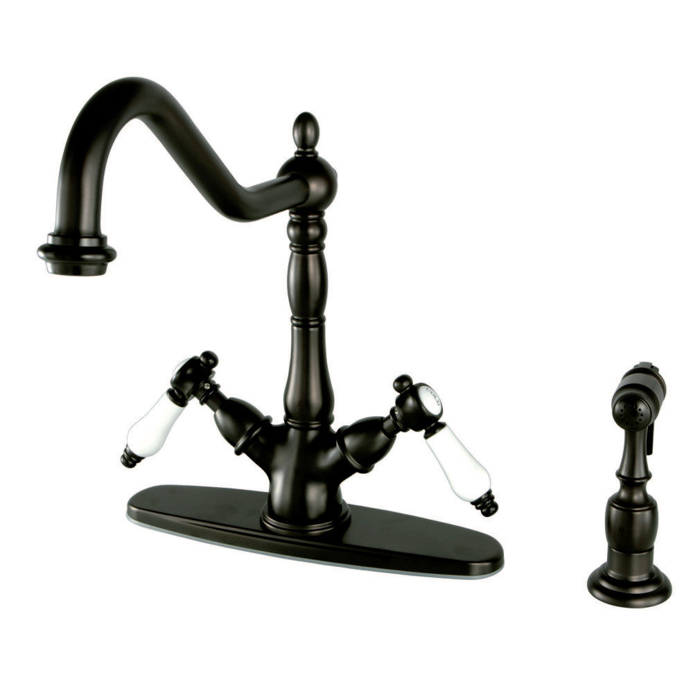 Kingston Brass KS1235BPLBS Mono Deck Mount Kitchen Faucet with Brass Sprayer