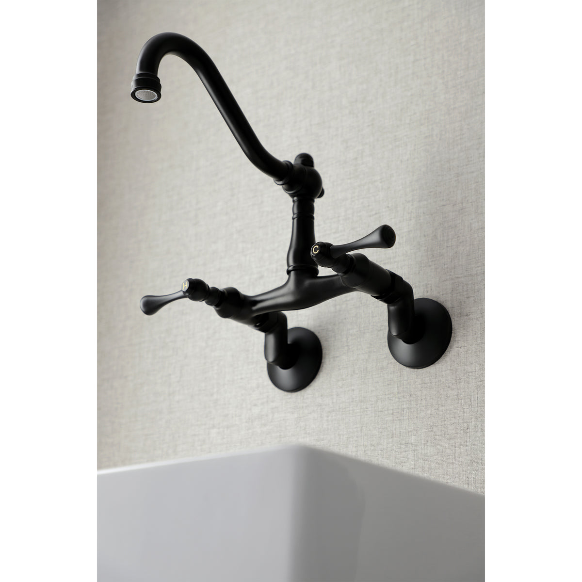 Kingston Brass KS322BLAC Vintage 6&quot; Adjustable Center Wall Mount Kitchen Faucet