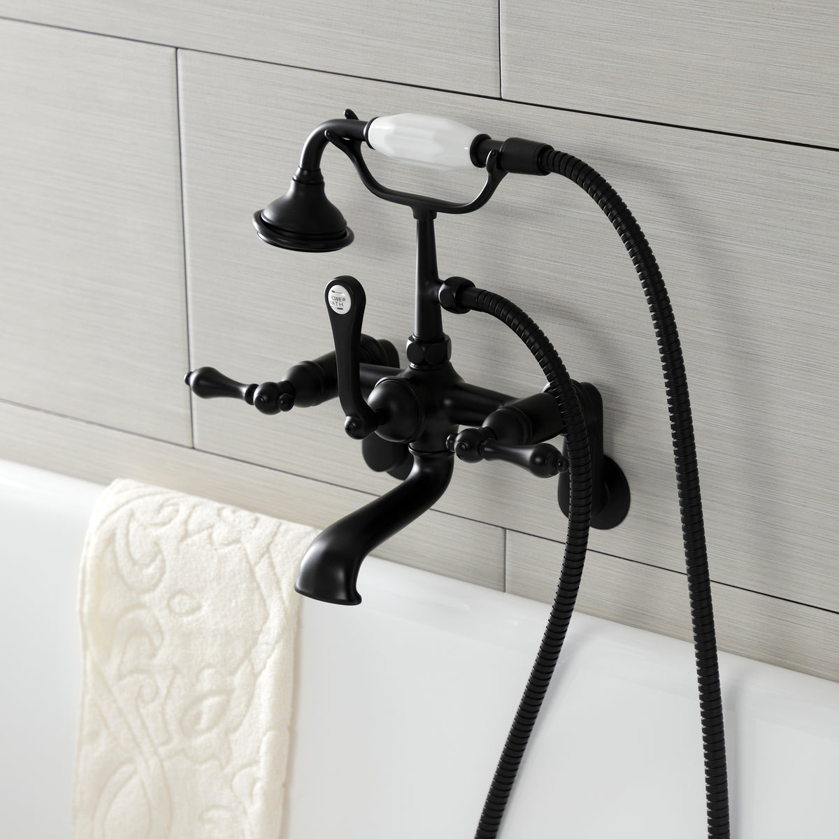 Aqua Vintage 7-Inch Adjustable Wall Mount Tub Faucet with Hand Shower