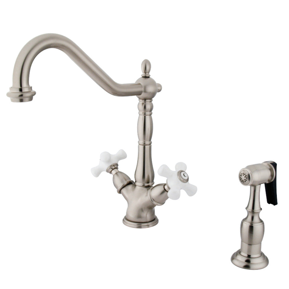 Kingston Brass KS1231PXBS Heritage 2-Handle Kitchen Faucet with Brass Sprayer and 8-Inch Plate