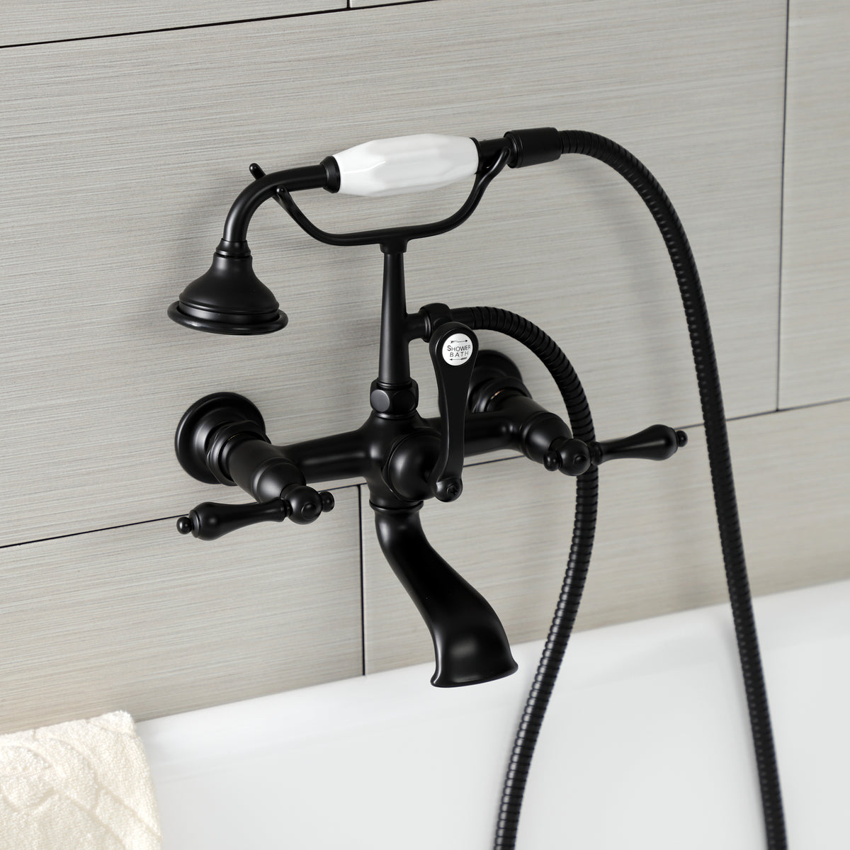 Aqua Vintage 7-Inch Wall Mount Tub Faucet with Hand Shower