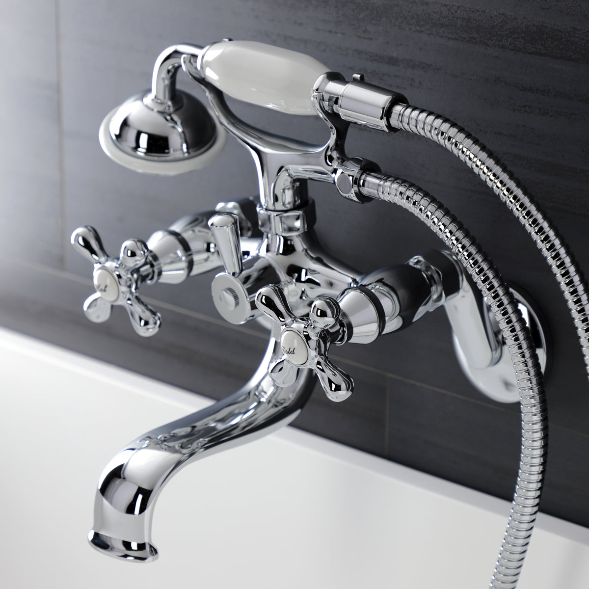Kingston Wall Mount Tub Faucet with Hand Shower