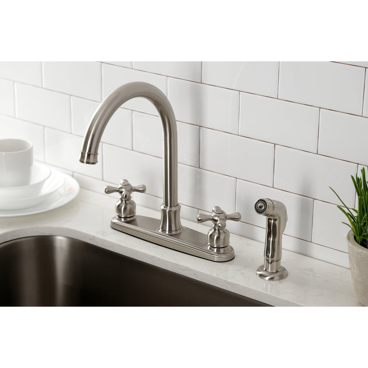 Kingston Brass FB7798AXSP Victorian 8-Inch Centerset Kitchen Faucet with Sprayer