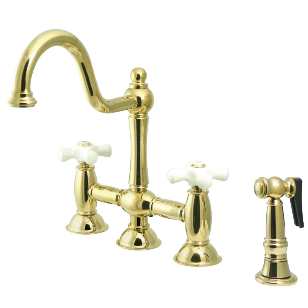 Kingston Brass KS3798PXBS Restoration Bridge Kitchen Faucet with Brass Sprayer