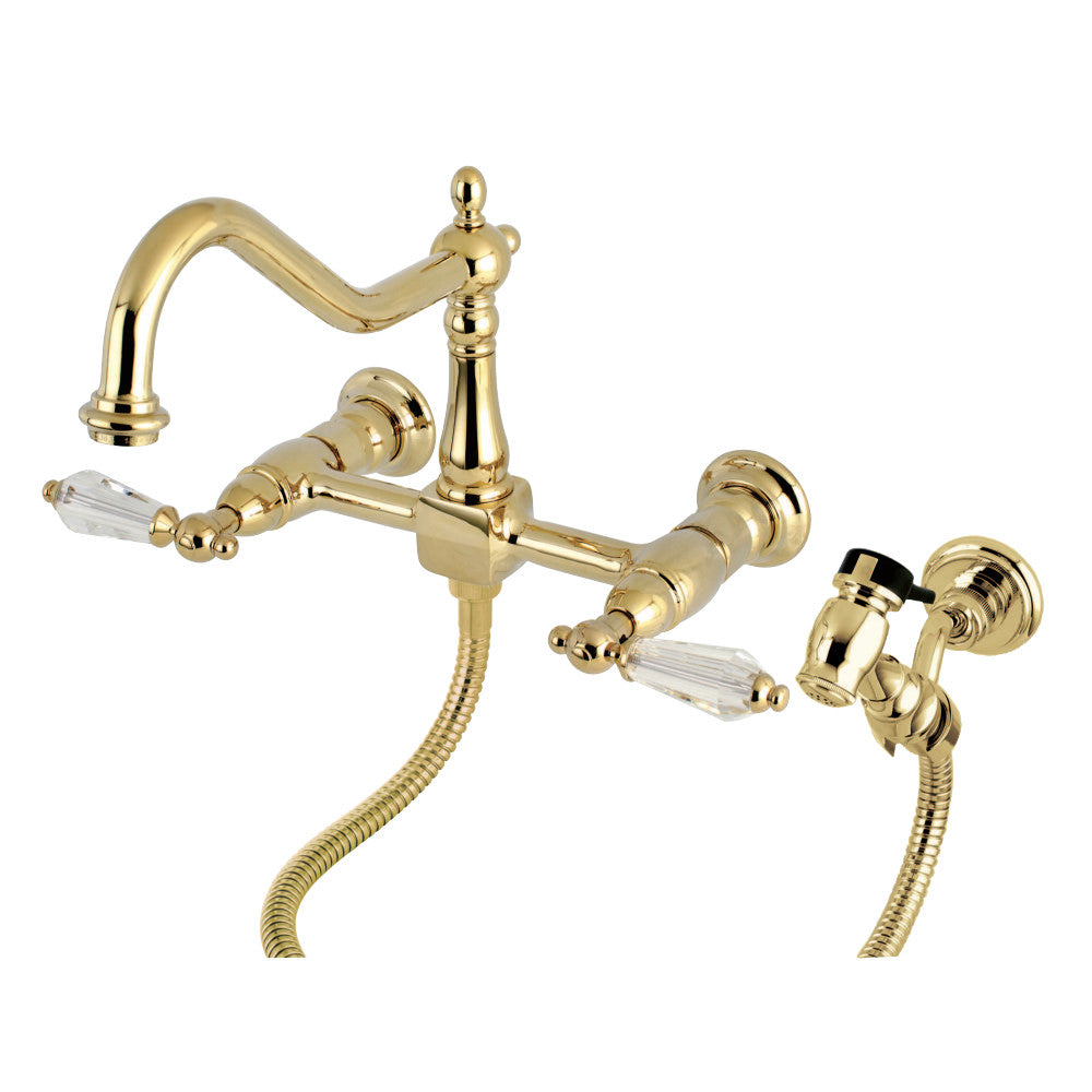 Kingston Brass KS1241WLLBS Wilshire Wall Mount Bridge Kitchen Faucet with Brass Spray