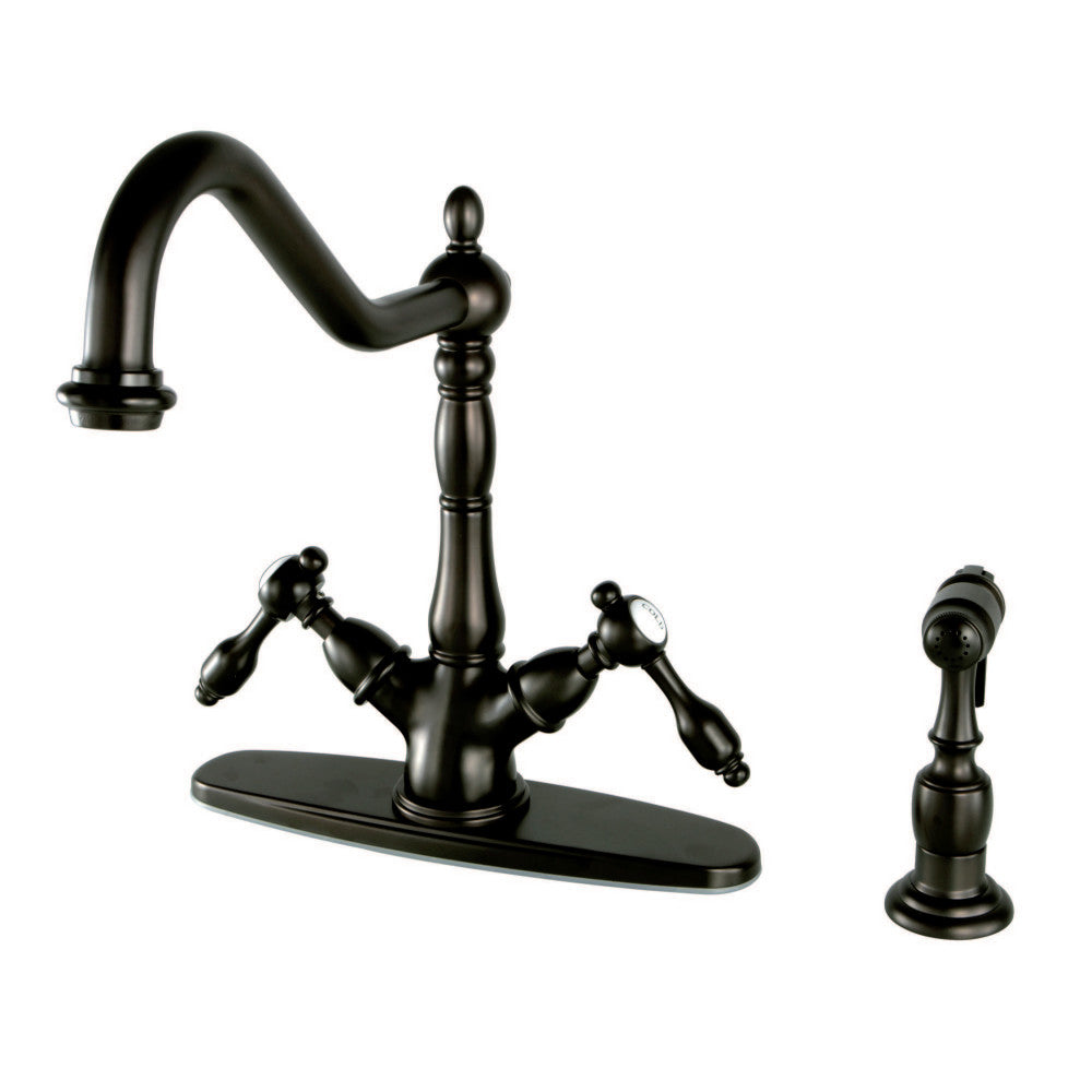 Kingston Brass KS1231TALBS Mono Deck Mount Kitchen Faucet with Brass Sprayer
