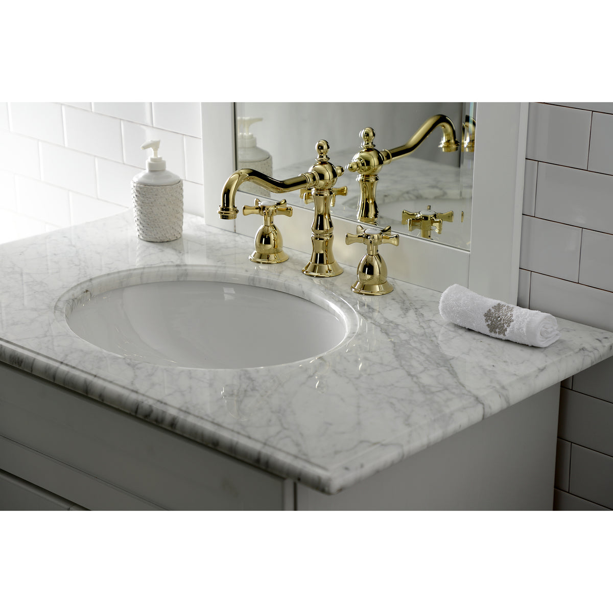 Kingston Brass KS1977NX Hamilton Widespread Bathroom Faucet with Brass Pop-Up