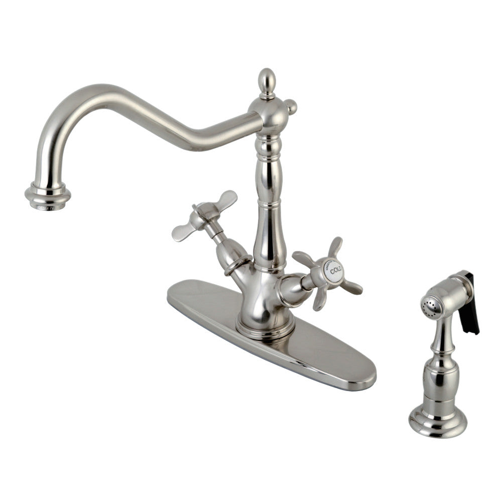Kingston Brass KS1238BEXBS Mono Deck Mount Kitchen Faucet with Brass Sprayer