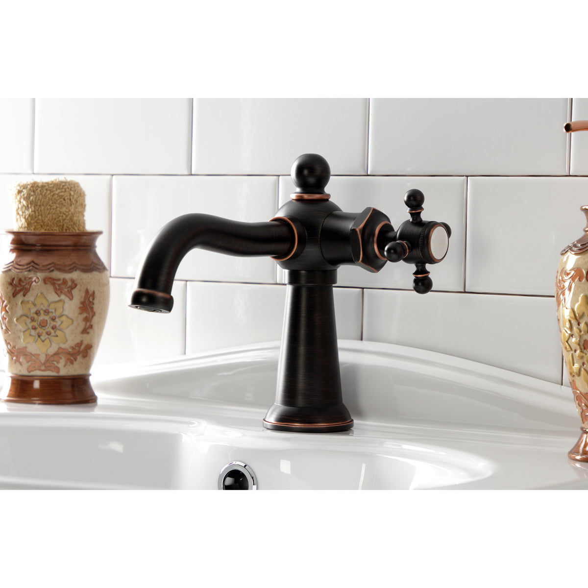 Kingston Brass KSD154BXPB Nautical Single-Handle Bathroom Faucet with Push Pop-Up
