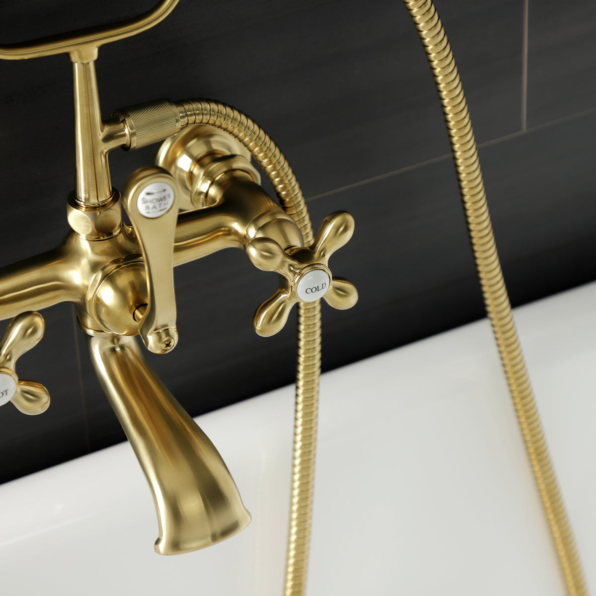 Aqua Vintage 7-Inch Wall Mount Tub Faucet with Hand Shower