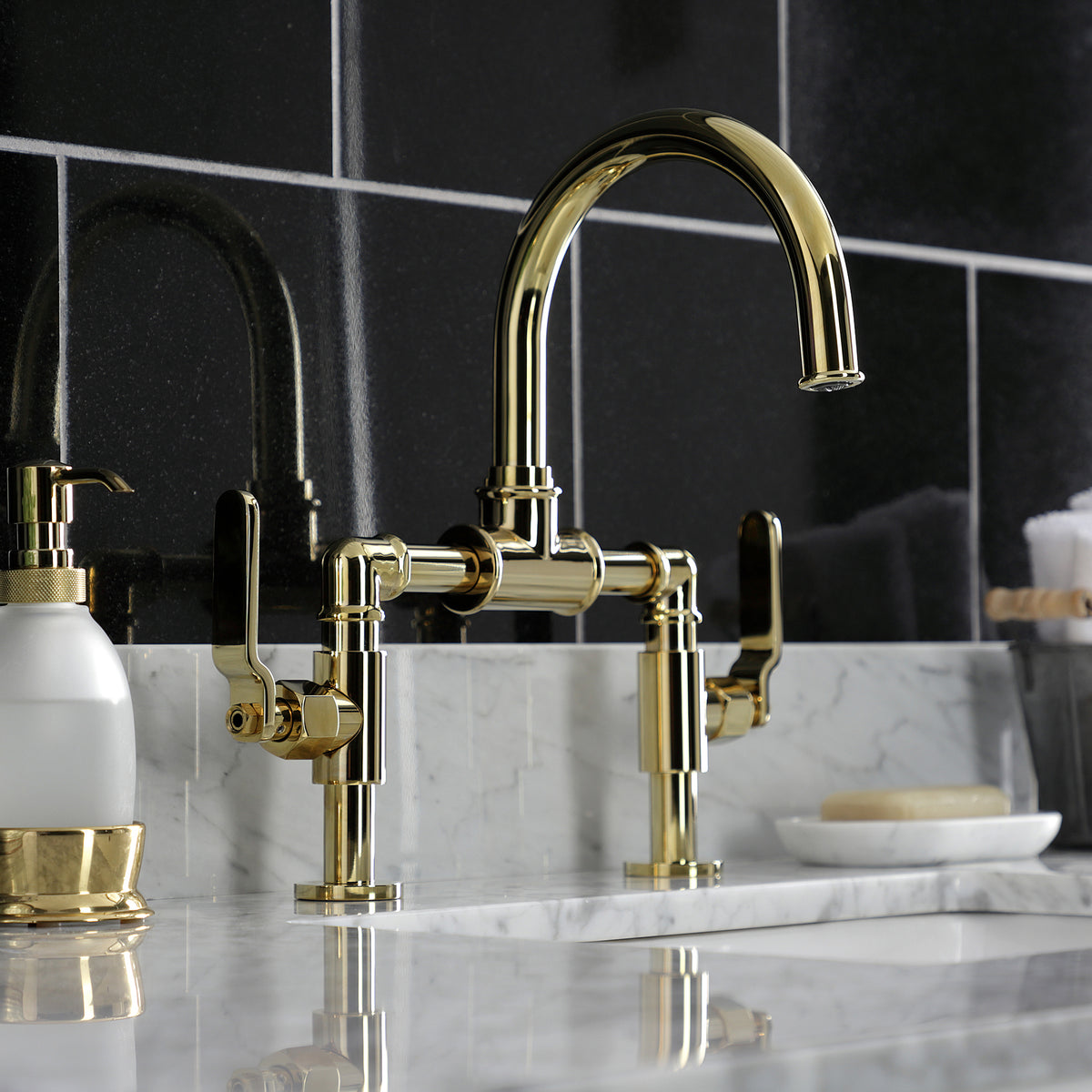 Kingston Brass KS2171KL Whitaker Industrial Style Bridge Bathroom Faucet with Pop-Up Drain