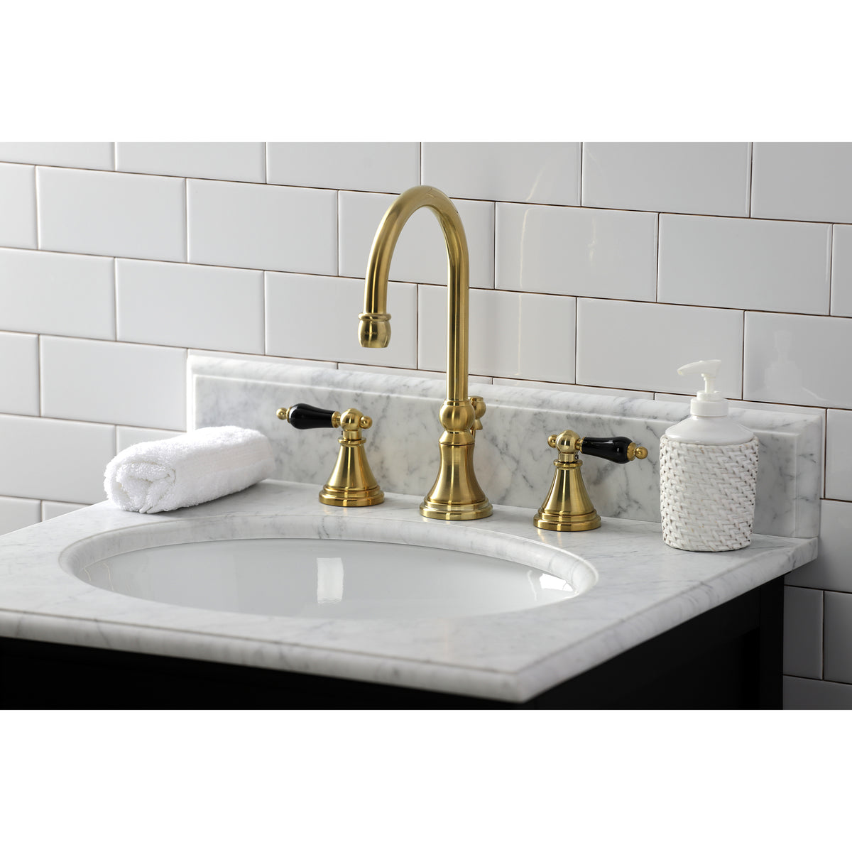 Kingston Brass KS2982PKL Duchess Widespread Bathroom Faucet with Brass Pop-Up