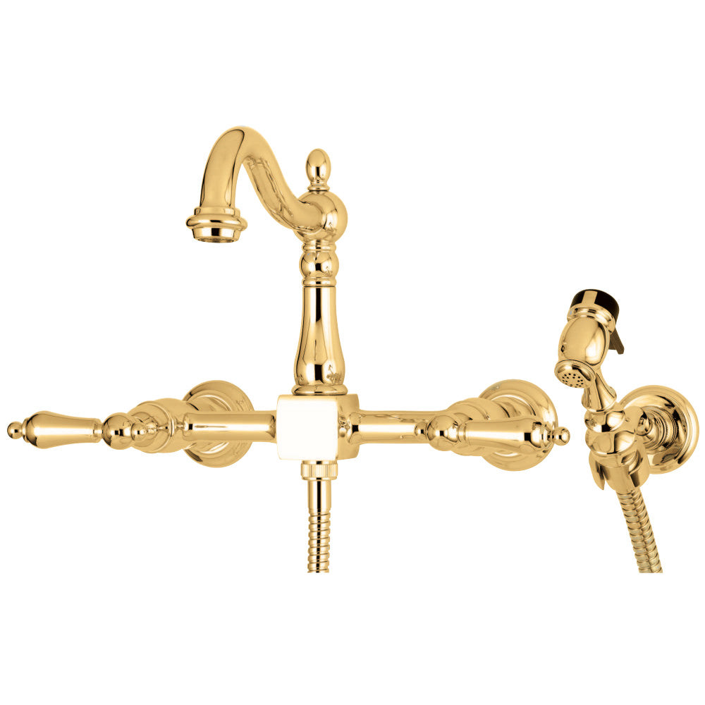 Kingston Brass KS1260ALBS Heritage Wall Mount Bridge Kitchen Faucet with Brass Sprayer