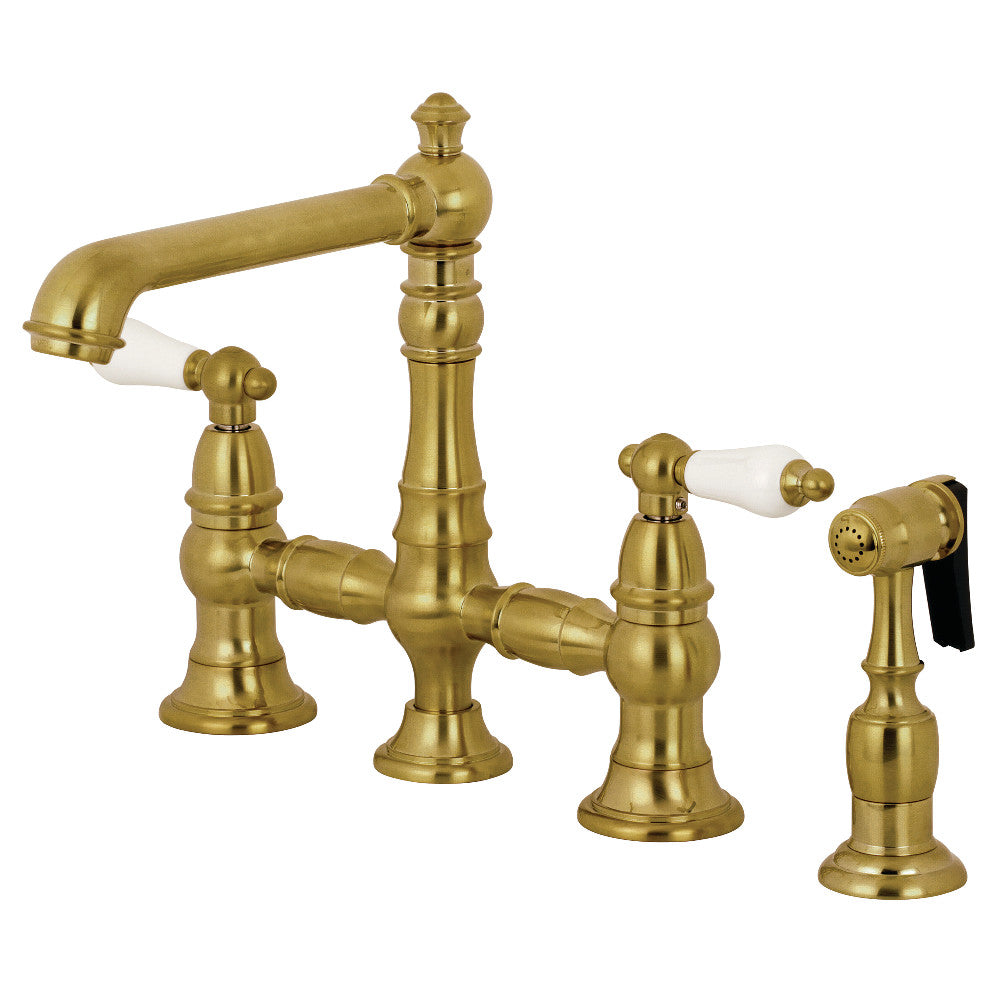 Kingston Brass KS7276PLBS English Country 8&quot; Bridge Kitchen Faucet with Sprayer