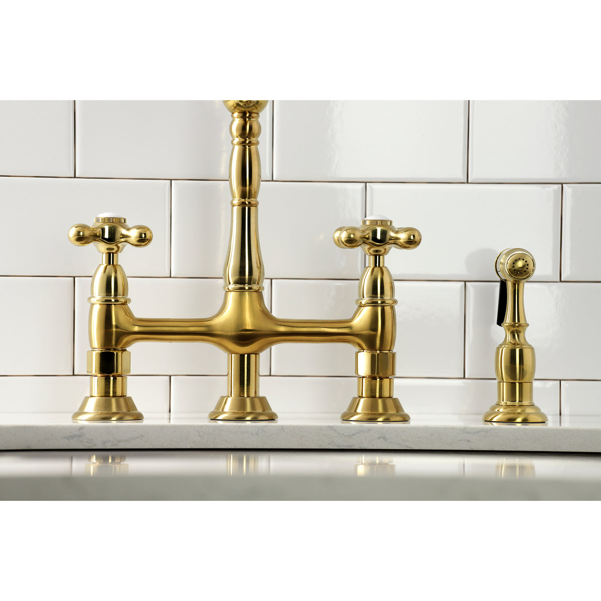 Kingston Brass KS1270AXBS Heritage Bridge Kitchen Faucet with Brass Sprayer