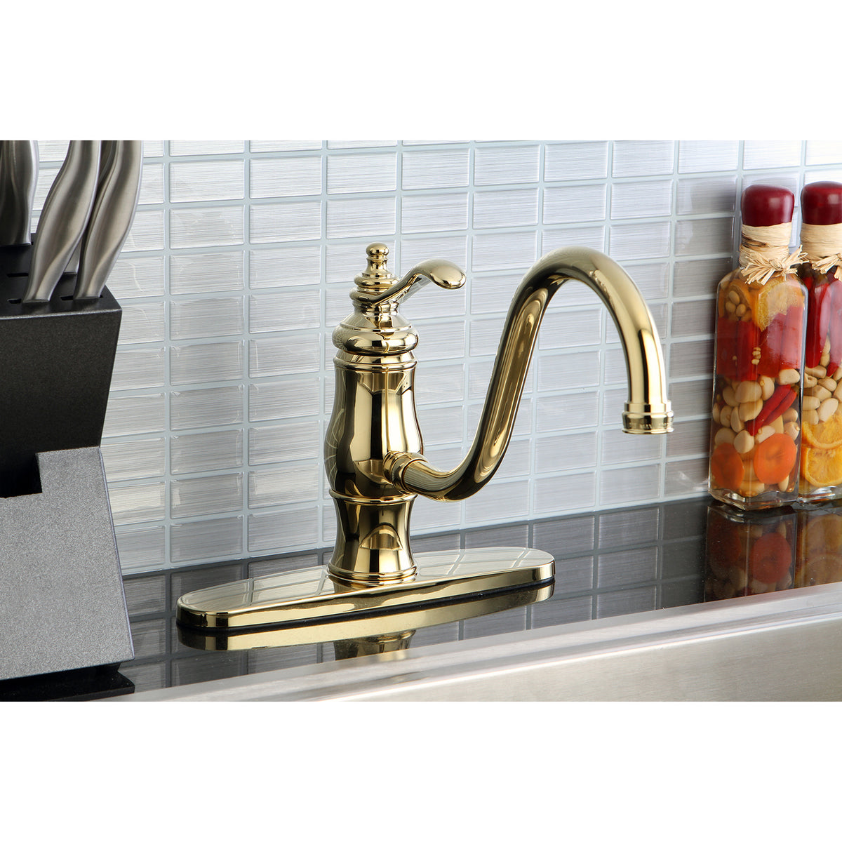 Kingston Brass KS1572TLLS Heritage 8&quot; Single-Handle Kitchen Faucet Without Sprayer