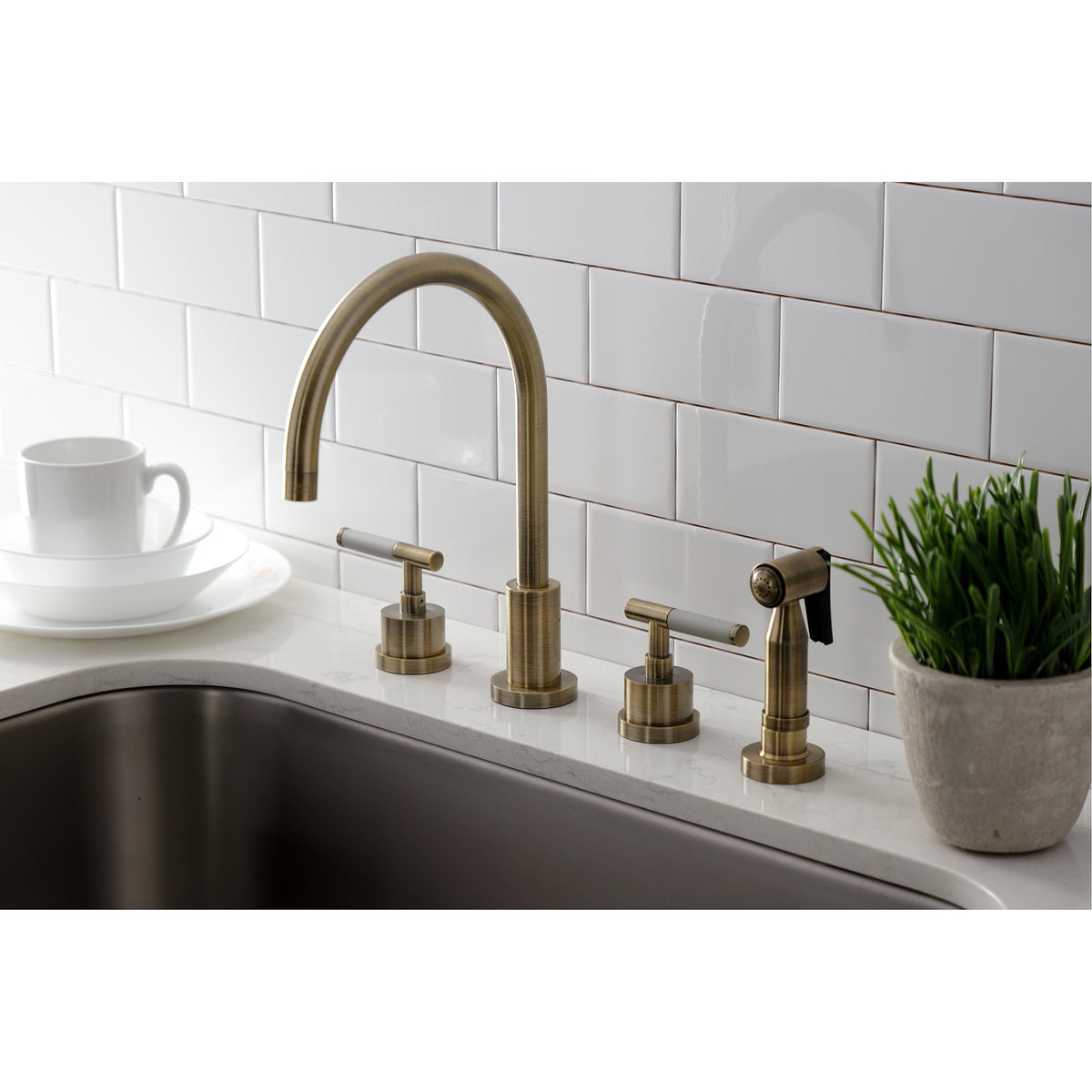 Kingston Brass KS8728CKLBS Kaiser Widespread Kitchen Faucet with Brass Sprayer