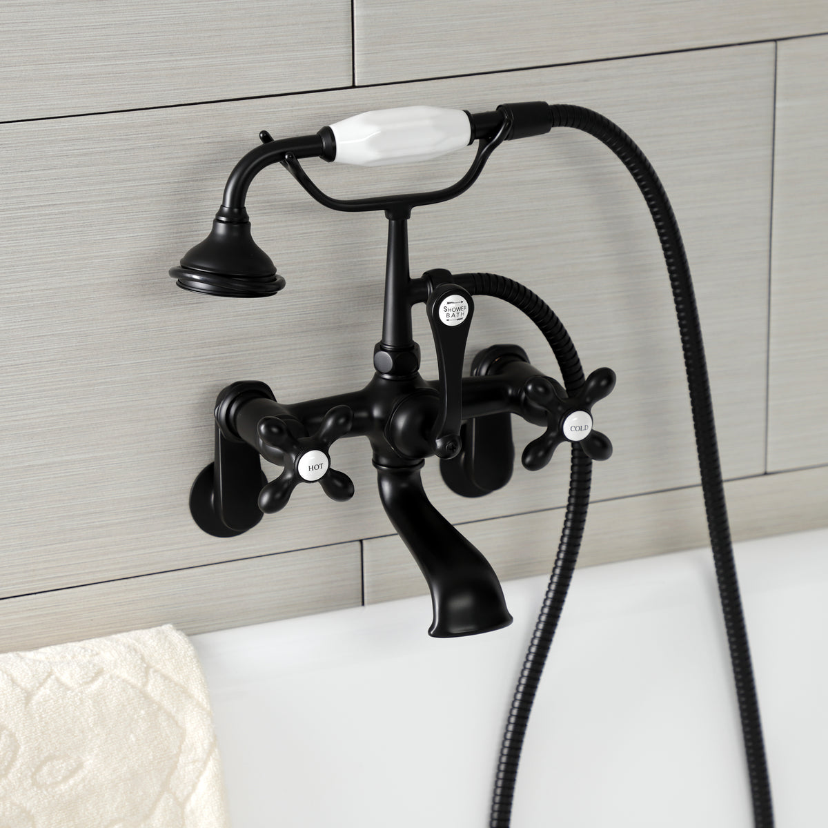 Aqua Vintage Wall Mount Tub Faucet with Hand Shower