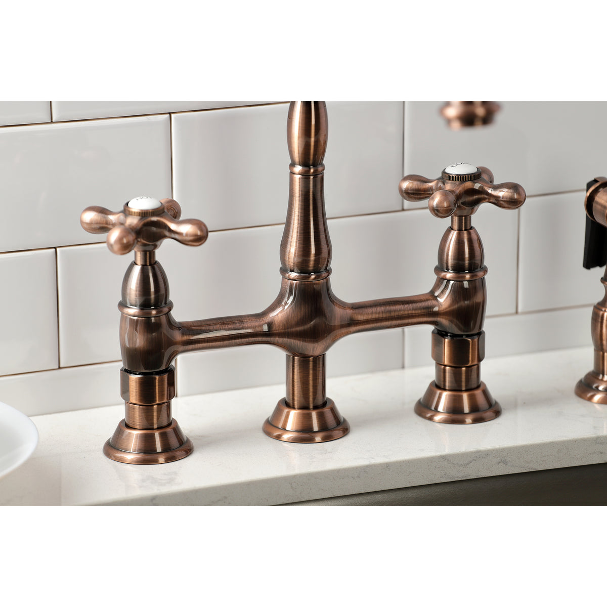 Kingston Brass KS1270AXBS Heritage Bridge Kitchen Faucet with Brass Sprayer
