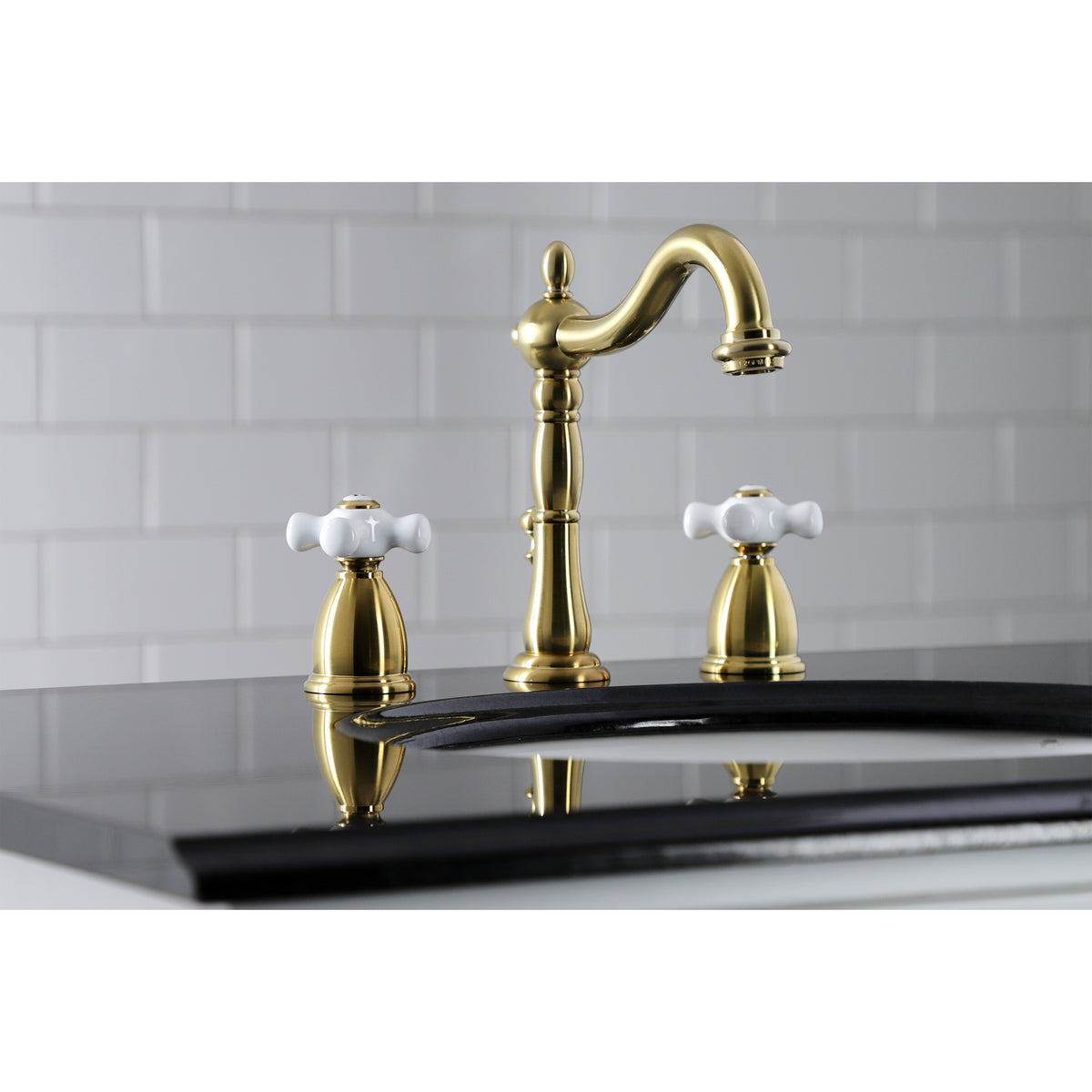 Kingston Brass KB1976PX Heritage Widespread Bathroom Faucet with Brass Pop-Up