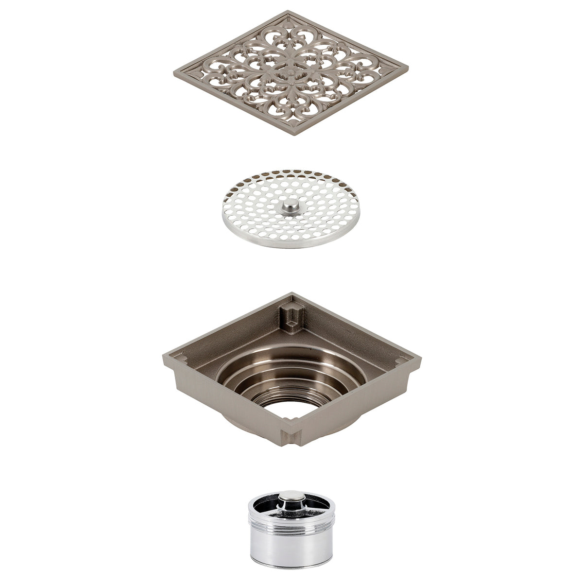 Kingston Brass Watercourse Scroll 4&quot; Square Grid Shower Drain