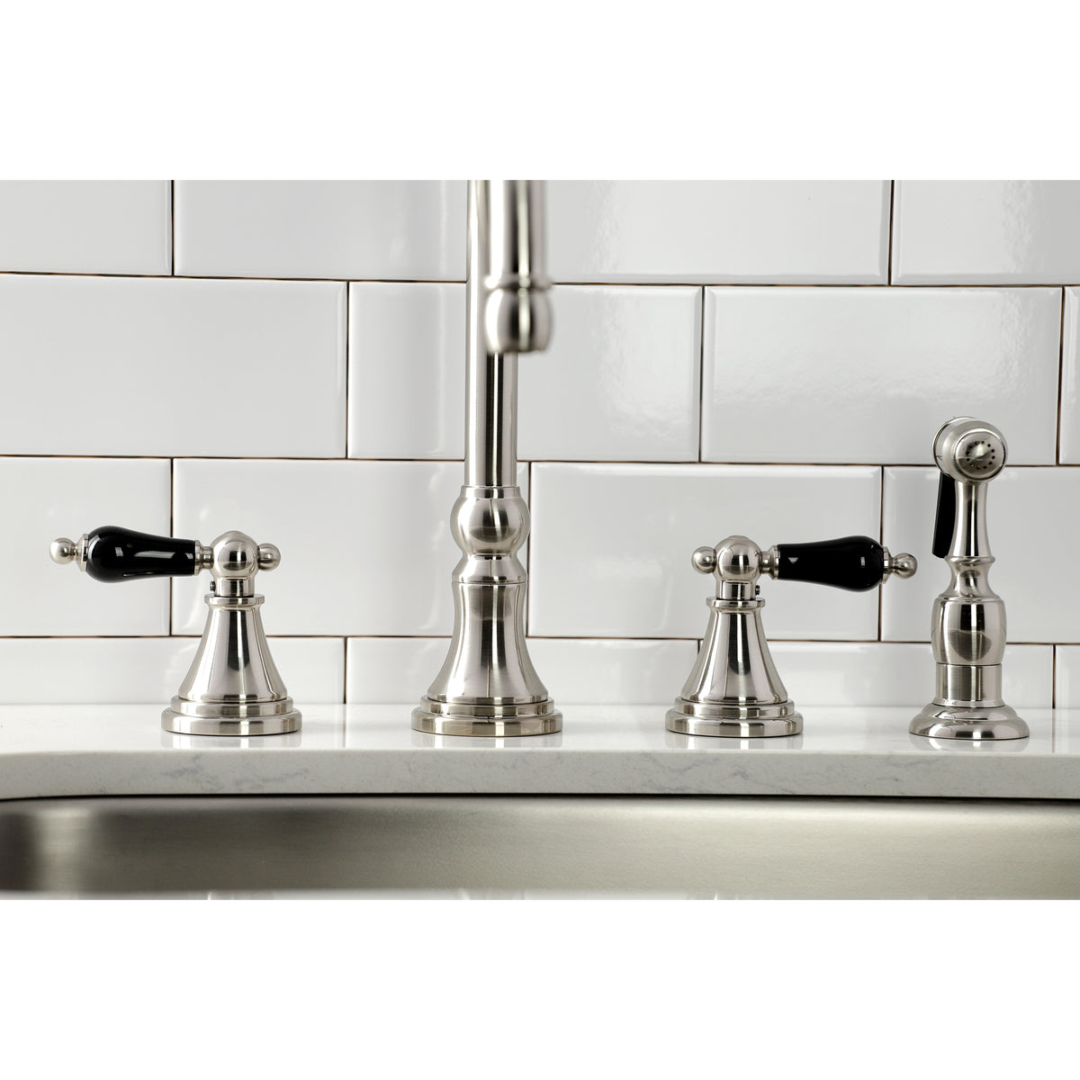 Kingston Brass KS2792PKLBS Duchess Widespread Kitchen Faucet with Brass Sprayer