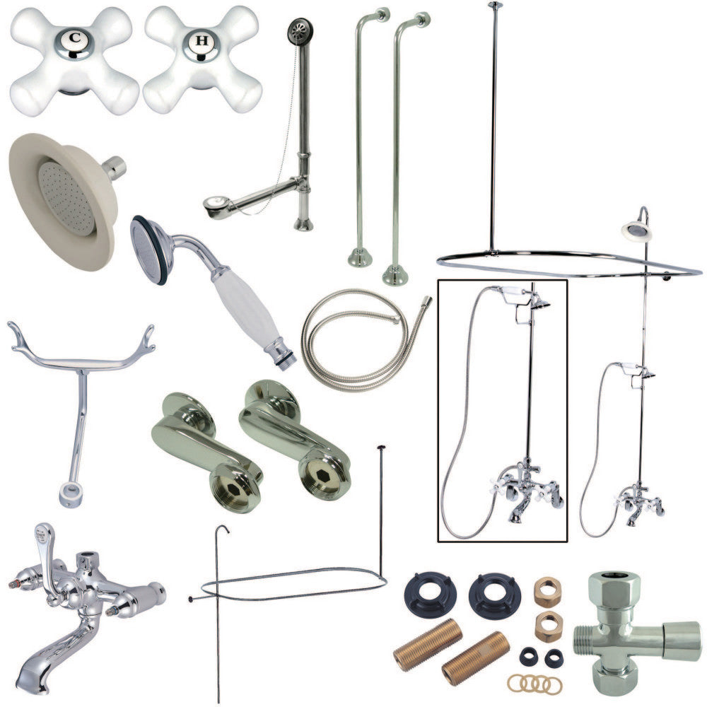 Vintage Clawfoot Tub Faucet Package with Shower Enclosure