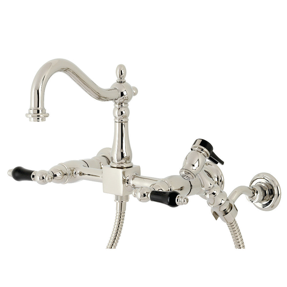 Kingston Brass KS1262PKLBS Duchess Wall Mount Bridge Kitchen Faucet with Brass Sprayer