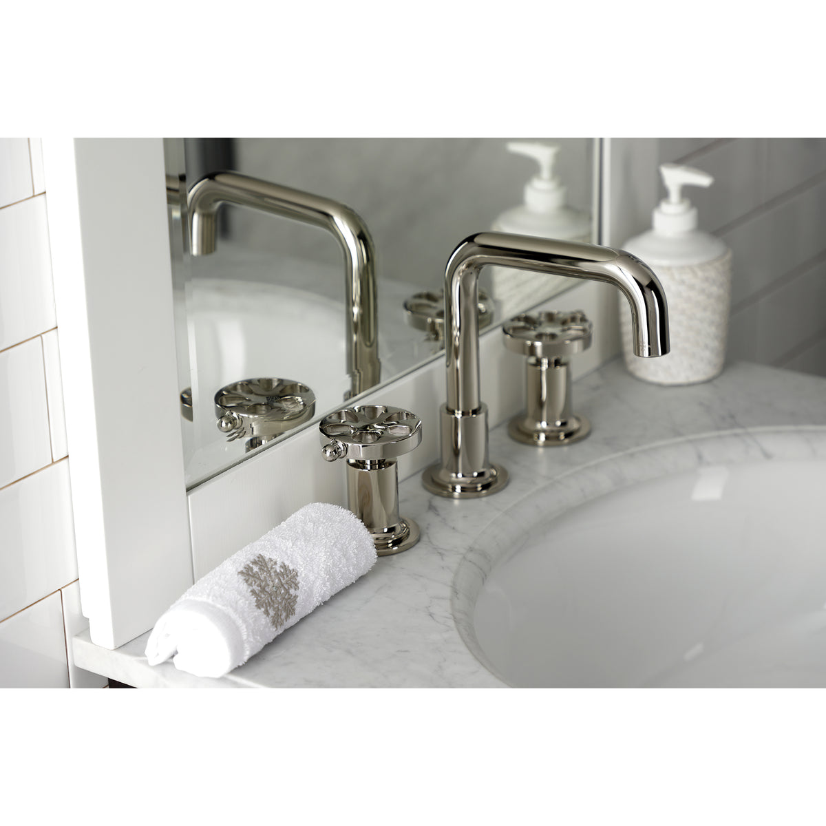Kingston Brass KS142RXMB Belknap Widespread Bathroom Faucet with Push Pop-Up