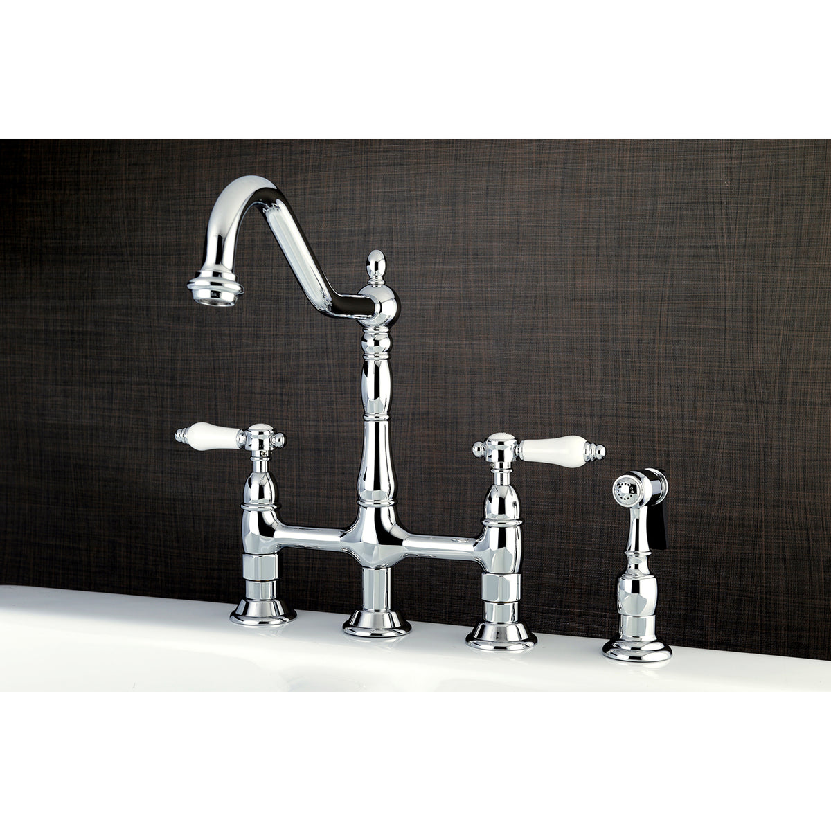 Kingston Brass KS1272BPLBS Bel-Air Bridge Kitchen Faucet with Brass Sprayer