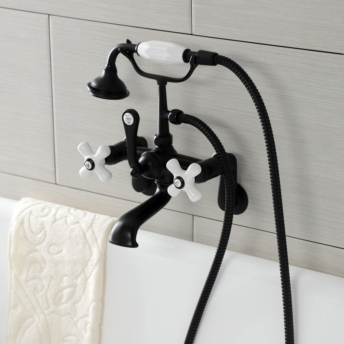 Aqua Vintage Wall Mount Tub Faucet with Hand Shower