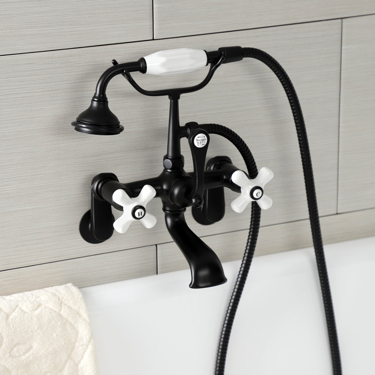 Aqua Vintage Wall Mount Tub Faucet with Hand Shower