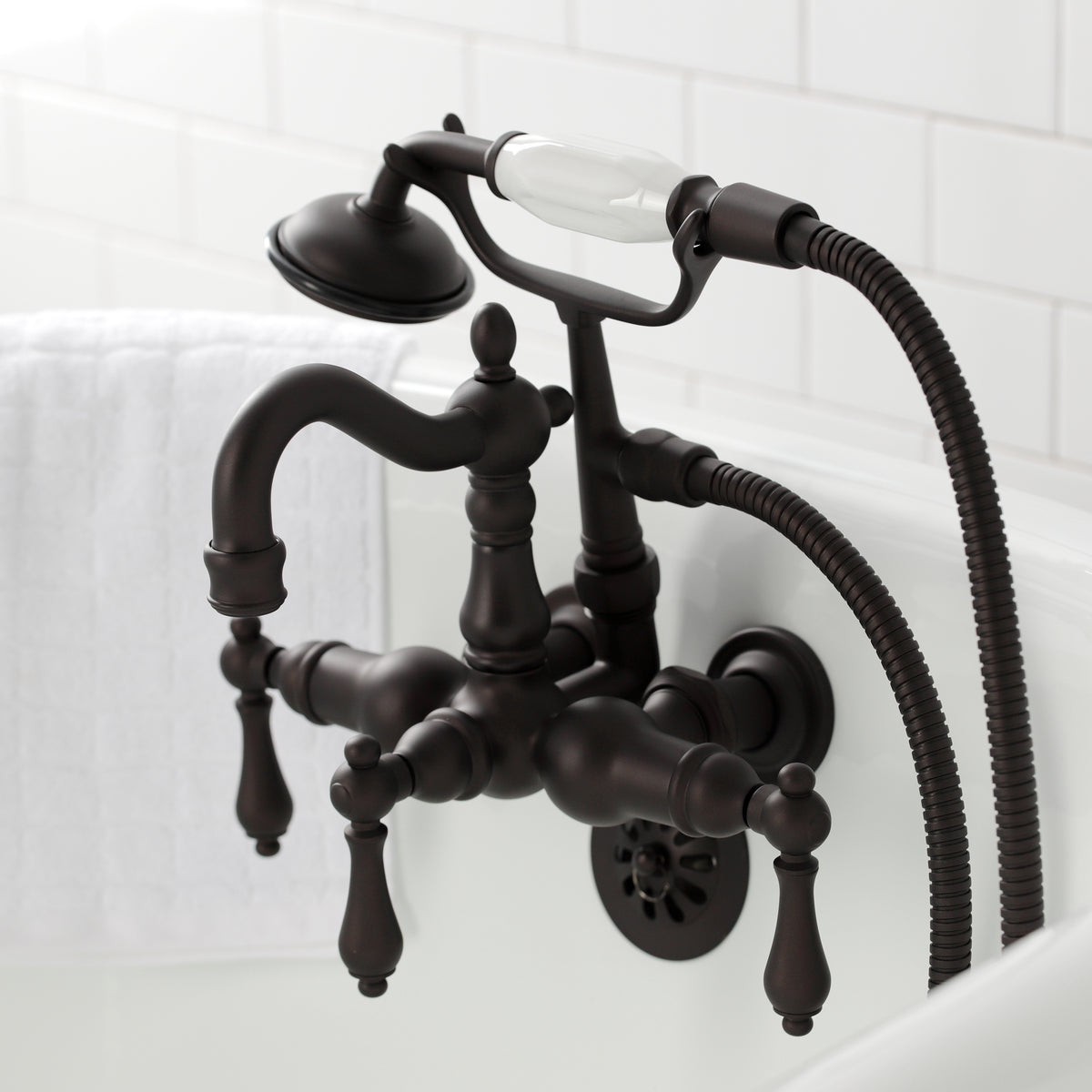 Heritage 3-3/8&quot; Tub Wall Mount Clawfoot Tub Faucet with Hand Shower