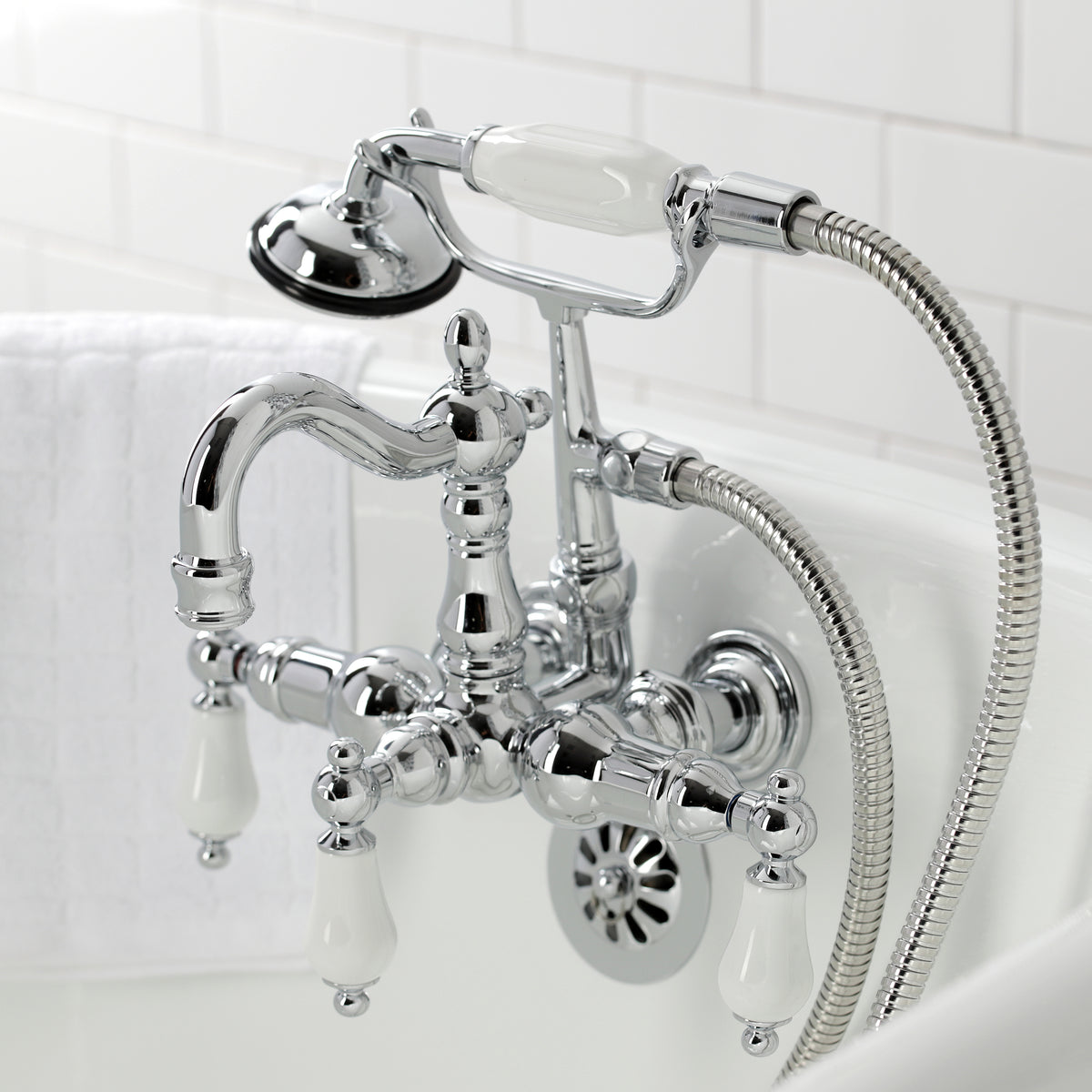 Heritage 3-3/8&quot; Tub Wall Mount Clawfoot Tub Faucet with Hand Shower