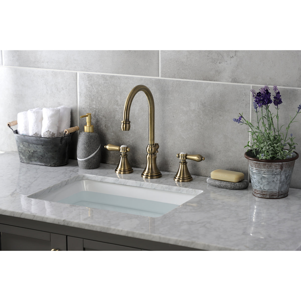 Kingston Brass KS2981BAL Heirloom Widespread Bathroom Faucet with Brass Pop-Up