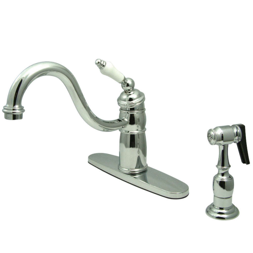 Kingston Brass KB1571PLBS Victorian Mono Block Kitchen Faucet with Brass Sprayer