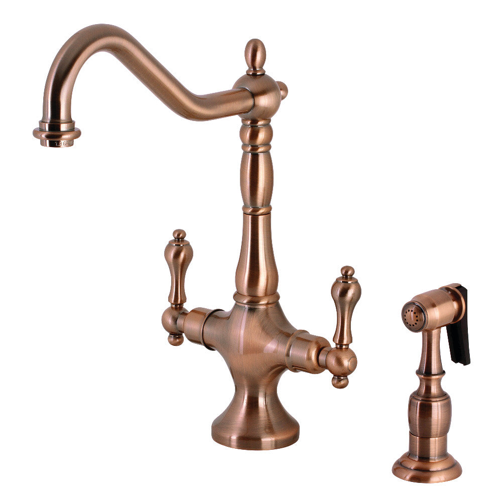 Kingston Brass KS1778ALBS Heritage 2-Handle Kitchen Faucet with Brass Sprayer