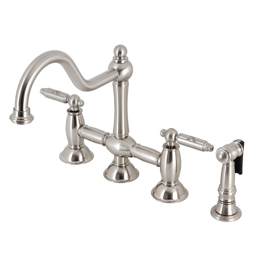 Kingston Brass KS3792GLBS Restoration Bridge Kitchen Faucet with Brass Sprayer