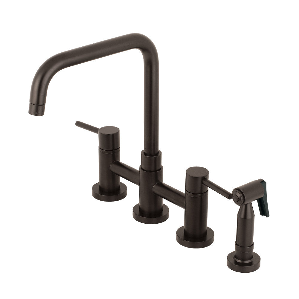 Kingston Brass KS8287DLBS Concord Two-Handle Bridge Kitchen Faucet with Brass Sprayer