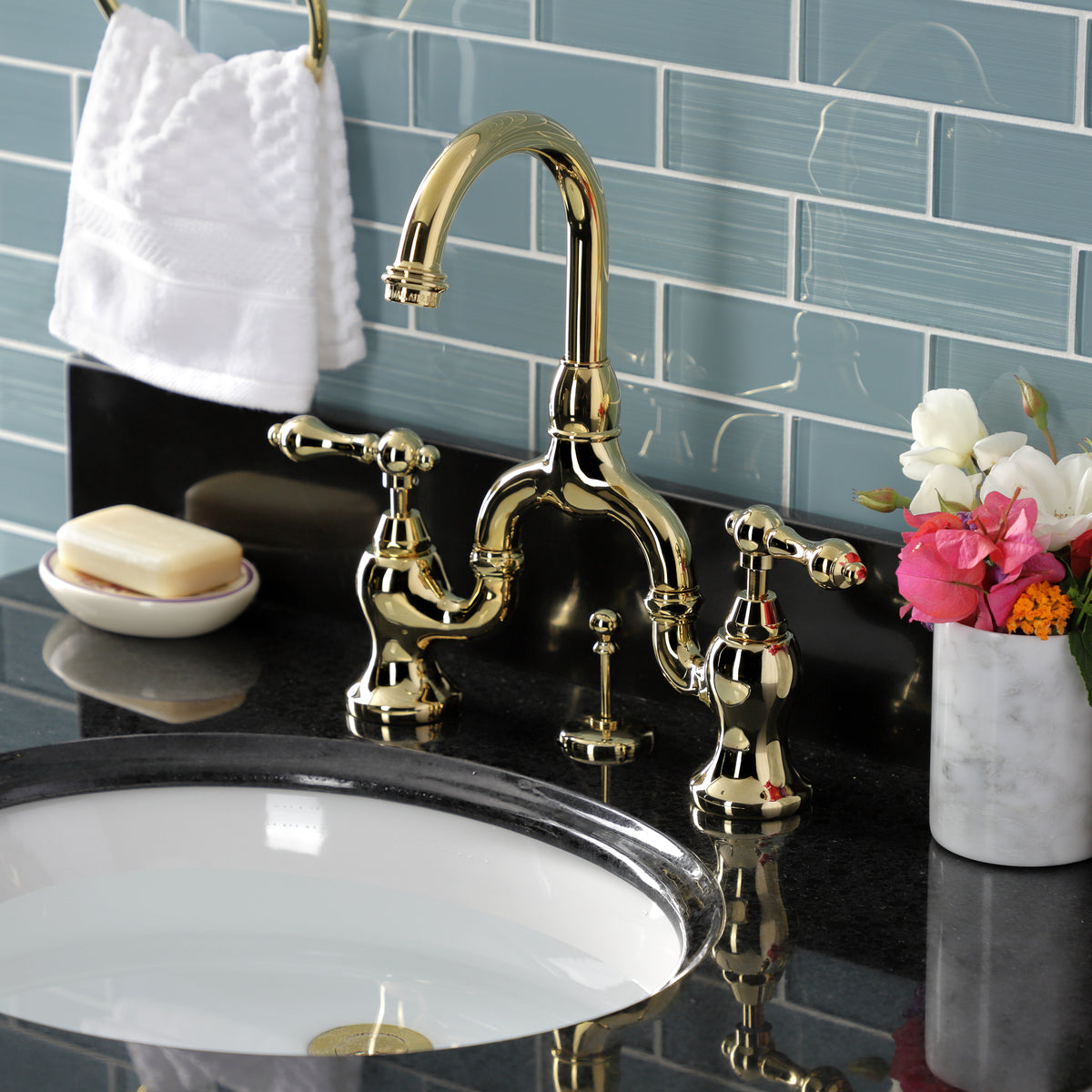 Kingston Brass KS7995AL English Country Bridge Bathroom Faucet with Brass Pop-Up