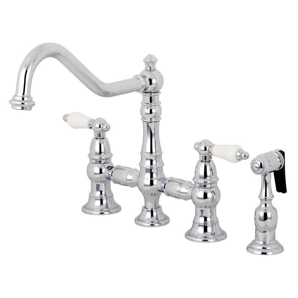 Kingston Brass KS3270PLBS Restoration 8&quot; Bridge Kitchen Faucet with Sprayer