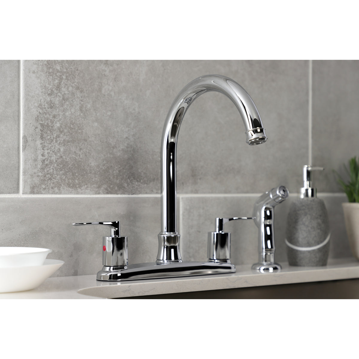 Kingston Brass FB7798SVLSP Serena Centerset Kitchen Faucet with Plastic Sprayer