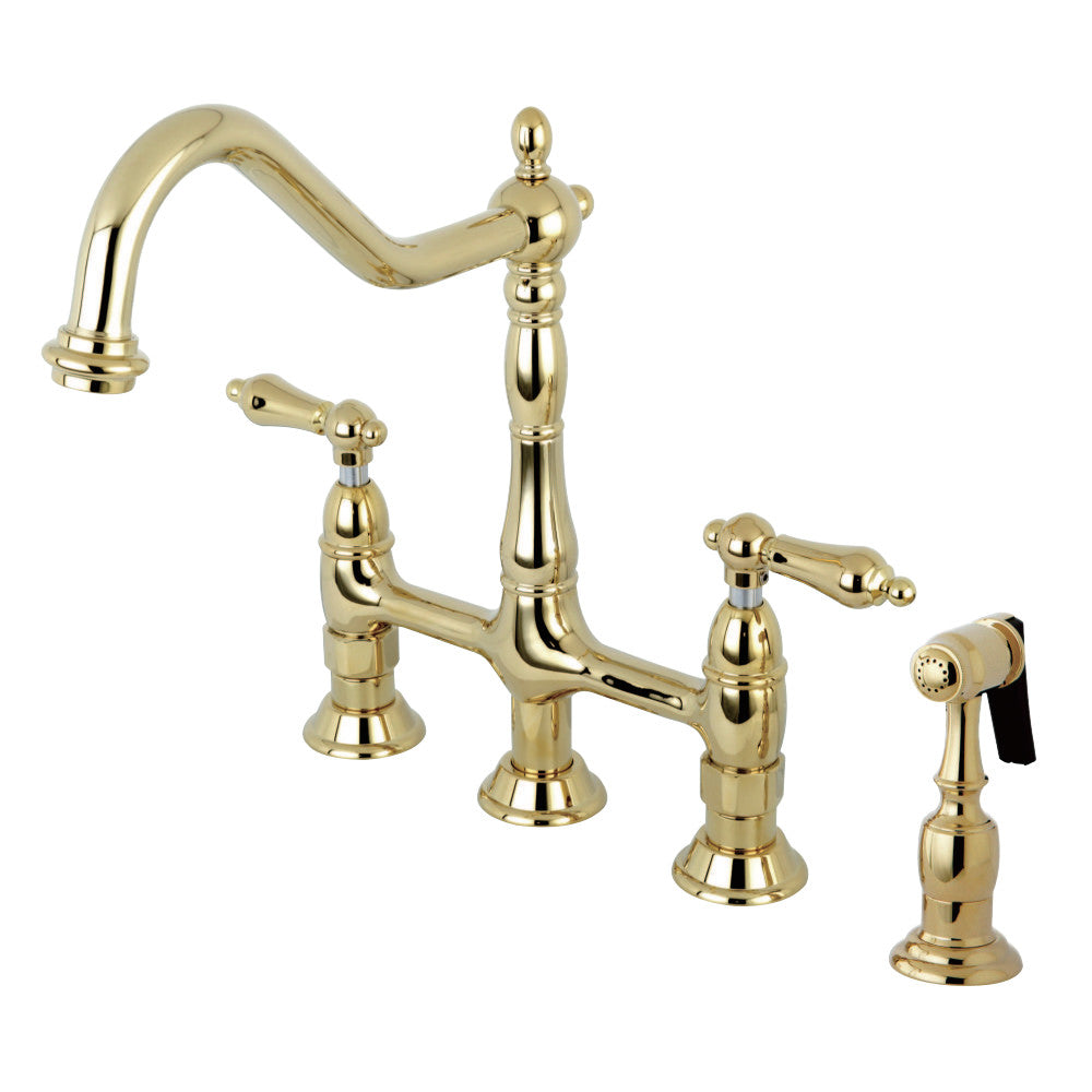 Kingston Brass KS1275ALBS Heritage Bridge Kitchen Faucet with Brass Sprayer