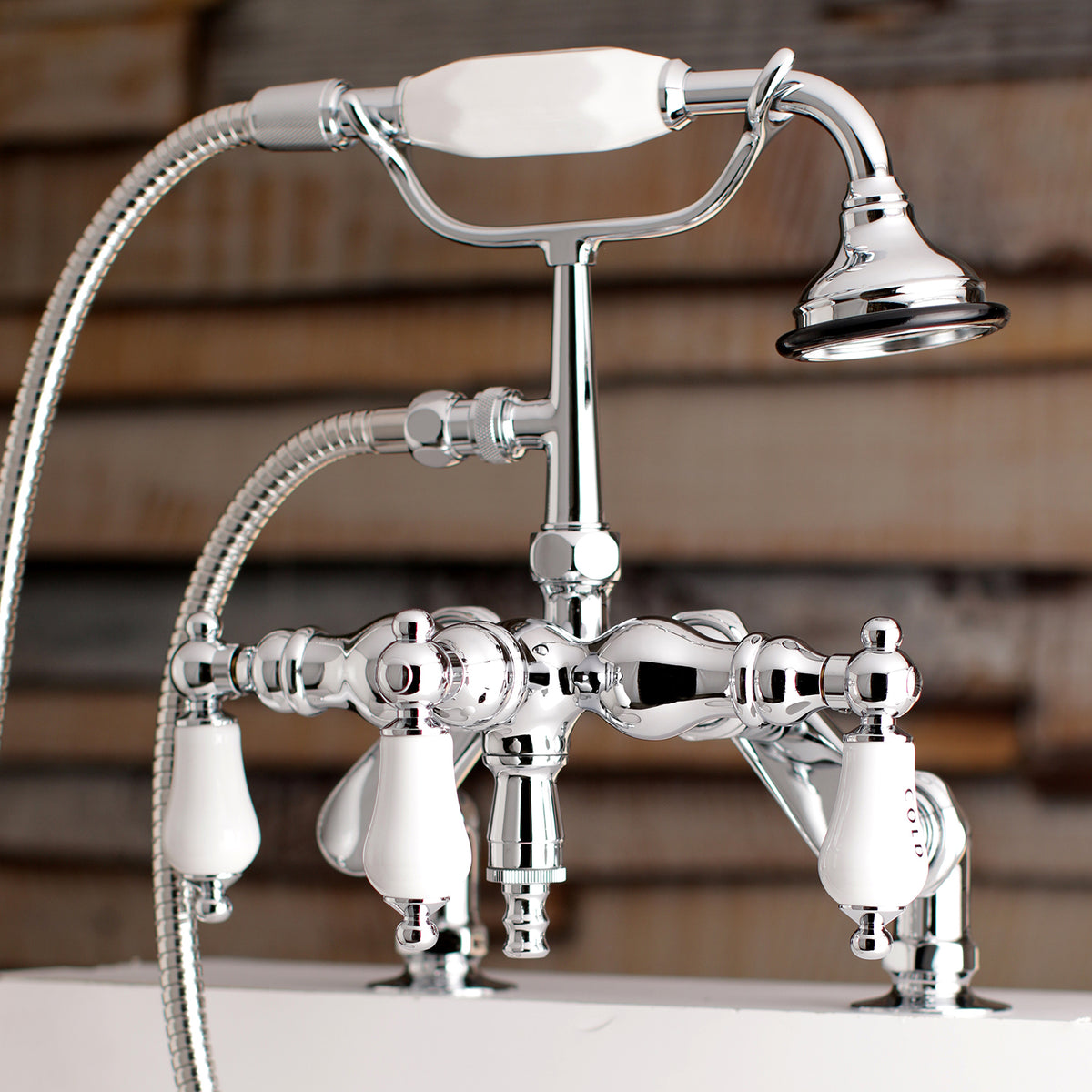 Auqa Vintage 3-3/8 Inch Adjustable Deck Mount Tub Faucet with Hand Shower