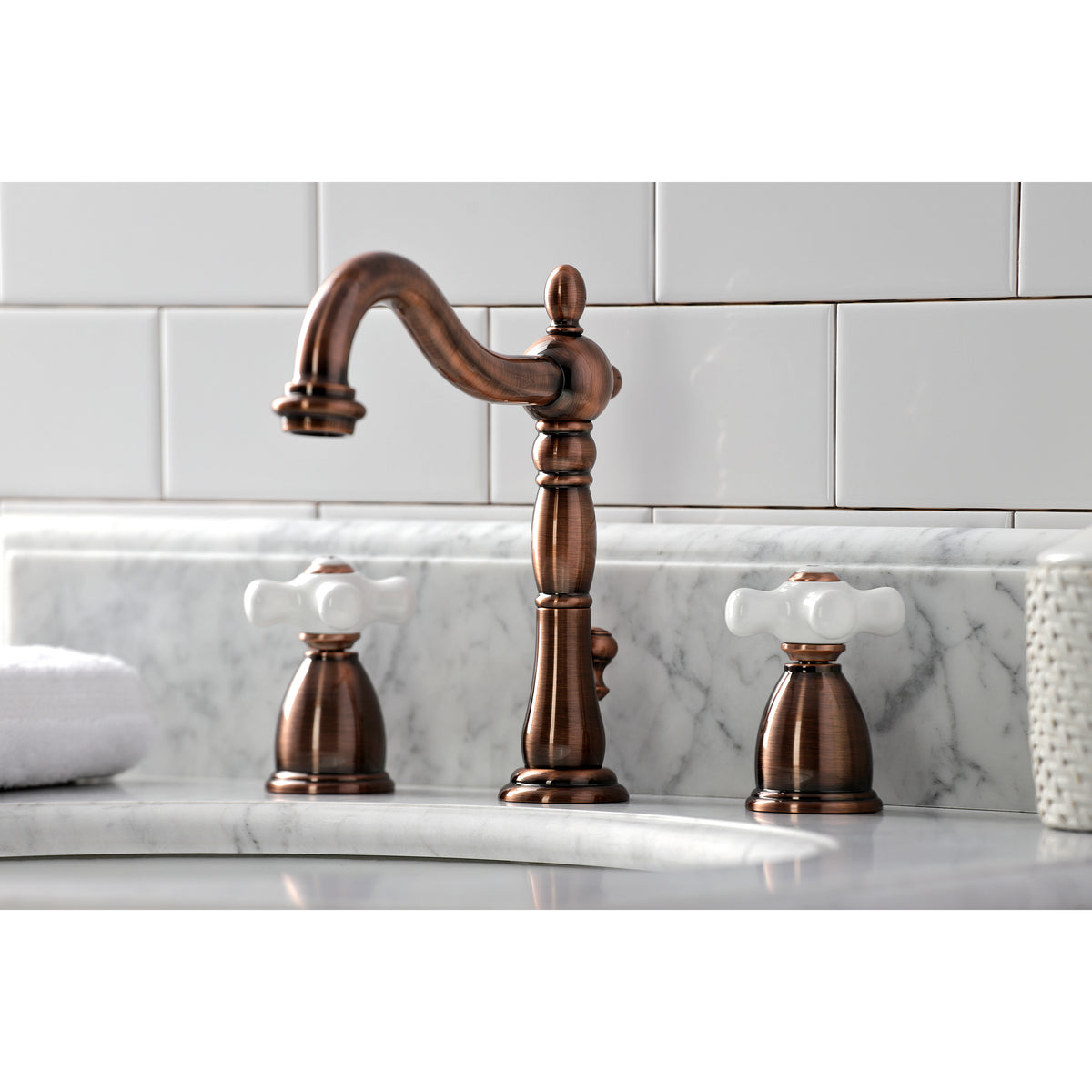 Kingston Brass KB1976PX Heritage Widespread Bathroom Faucet with Brass Pop-Up