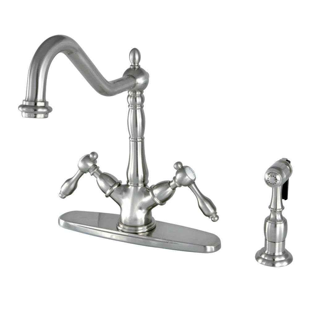 Kingston Brass KS1231TALBS Mono Deck Mount Kitchen Faucet with Brass Sprayer